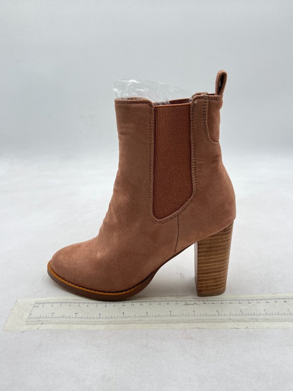 Tan Women Pointed Toe Ankle Boots Chelsea Booties Chunky Heel Pull On Shoes